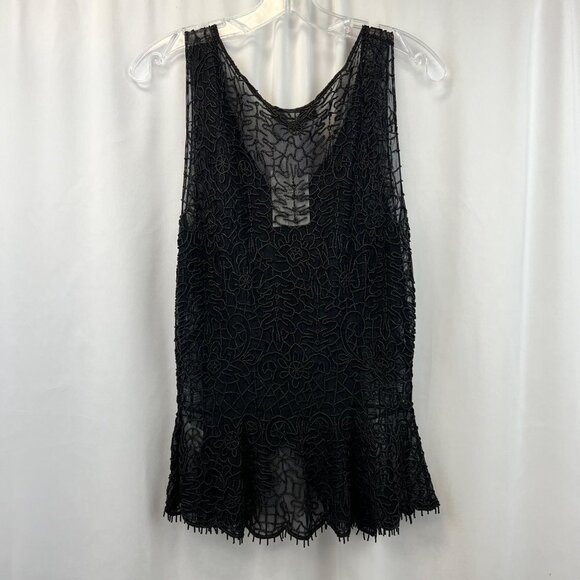 Lafayette 148 New York Sheer Beaded Sleeveless Top Peplum Black Size 8 New - Picture 6 of 9